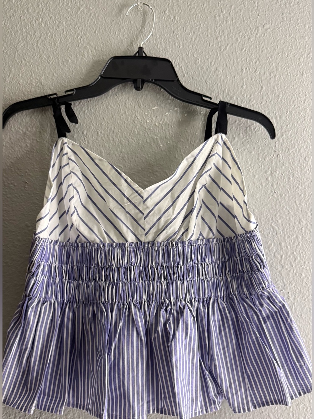 Express Girls' Blue & White Striped Smocked Tank Dress with Black Ties